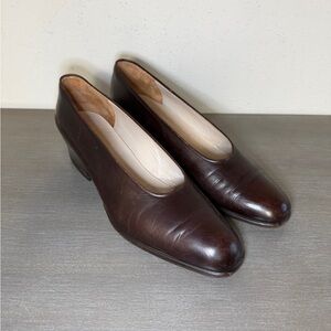 Via Spiga Vintage Brown Leather Block Heel Pumps Made in Italy Womens Size 8.5 B